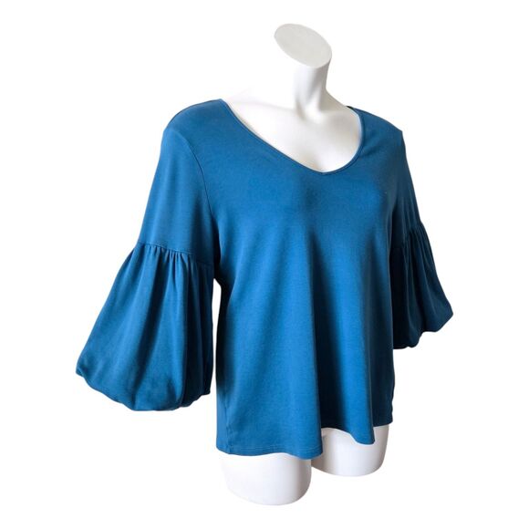Halogen Women's Blue Flare-Sleeve V-Neck Top • Supima Cotton Jersey Knit Plus 2X - Picture 2 of 8